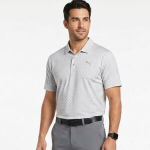 PUMA MATTR Roar Golf Polo Shirt Men's Size M Gray White Casual Athleisure